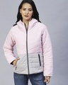 Shop Women's Pink & Grey Color Block Hooded Puffer Jacket-Front