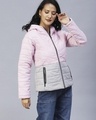 Shop Women's Pink & Grey Color Block Hooded Puffer Jacket-Design