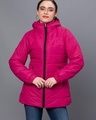 Shop Women's Pink Hooded Puffer Jacket-Front
