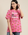 Shop Women's Pink Let's Jam for A Cause AOP Oversized Cotton T-shirt-Front