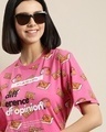 Shop Women's Pink Let's Jam for A Cause AOP Oversized Cotton T-shirt-Full