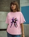 Shop Women's Pink Maniac Duo Graphic Printed Oversized T-shirt-Front