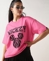 Shop Women's Pink Mickey Zebra Graphic Printed Oversized T-shirt-Front