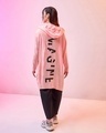 Shop Women's Pink Imagine Typography Super Loose Fit Hooded Flatknit Sweater-Front