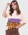 Shop Women's Pink Moody Jerry Graphic Printed Oversized T-Shirt-Front