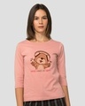 Shop Women's Pink Music Bear Graphic Printed 3/4th Sleeve T-shirt-Front