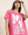 Shop Women's Pink NY Typography Relaxed Fit T-shirt-Front