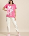 Shop Women's Pink NY Typography Relaxed Fit T-shirt-Full