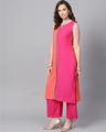 Shop Women's Pink & Orange Solid Straight Crepe Kurta-Full