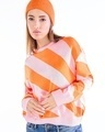 Shop Women's Pink & Orange Striped Oversized Sweater-Front