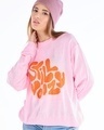 Shop Women's Pink & Orange Still Woozy Typography Super Loose Fit Sweater-Front