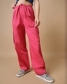 Shop Women's Pink Oversized Cargo Parachute Pants-Front