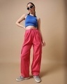 Shop Women's Pink Oversized Cargo Parachute Pants-Full