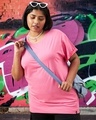 Shop Women's Pink Plus Size Boyfriend T-shirt-Front
