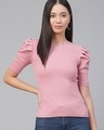 Shop Women's Pink Puff Sleeve Top-Front