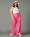 Shop Women's Pink Plus Size Flared Trousers-Full