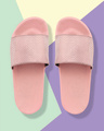Shop Women's Pink Self Design Sliders-Front