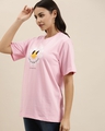 Shop Women's Pink Smile To The World Graphic Printed Oversized T-shirt-Front