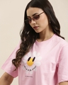 Shop Women's Pink Smile To The World Graphic Printed Oversized T-shirt-Full