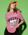 Shop Women's Pink Snoopy Illusion Graphic Printed Oversized T-shirt-Front