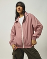 Shop Women's Pink Oversized Windcheater Jacket-Front