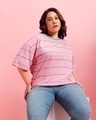 Shop Women's Pink Striped Plus Size Oversized T-shirt-Front