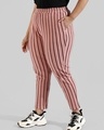 Shop Women's Pink Striped Skinny Fit Plus Size Track pants-Front