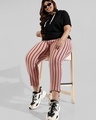 Shop Women's Pink Striped Skinny Fit Plus Size Track pants-Design