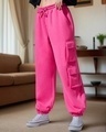 Shop Women's Pink Super Loose Fit Joggers-Front