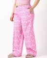 Shop Women's Pink The Aristocats All Over Printed Plus Size Wide Leg Pyjamas-Front