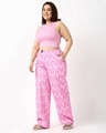 Shop Women's Pink The Aristocats All Over Printed Plus Size Wide Leg Pyjamas-Full