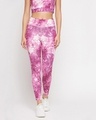 Shop Women's Pink Tie & Dye Slim Fit Activewear Tights-Front