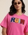 Shop Women's Pink Typographic Oversized T-shirt-Front