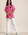 Shop Women's Pink Typographic Oversized T-shirt-Full