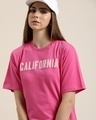 Shop Women's Pink Typographic Oversized T-shirt-Front