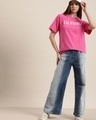 Shop Women's Pink Typographic Oversized T-shirt-Full