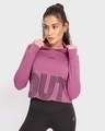 Shop Women's Pink Work Out Typography Relaxed Fit Athleisure Hoodie-Front