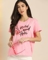 Shop Women's Pink Typography T-shirt-Front