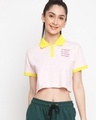 Shop Women's Pink Typography Crop Polo T-shirt-Front