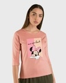 Shop Women's Pink Unique Minnie (DL) Graphic Printed 3/4 Sleeve T-shirt-Front
