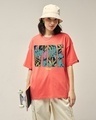 Shop Women's Coral Pink Vibe Hai Graphic Printed Oversized T-shirt-Front