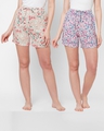 Shop Pack of 2 Women's Pink & White All Over Floral Printed Lounge Shorts-Front