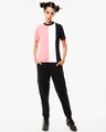 Shop Women's Pink White & Black Color Block T-shirt-Full