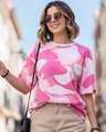 Shop Women's Pink & White Camo Printed Oversized T-shirt-Front