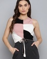 Shop Women's Pink & White Color Block Short Top-Front