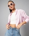 Shop Women's Pink & White Striped Drop Shoulder Crop Shirt-Front