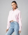 Shop Women's Pink & White Striped Drop Shoulder Crop Shirt-Design