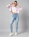 Shop Women's Pink & White Striped Drop Shoulder Crop Shirt