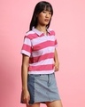 Shop Women's Pink & White Striped Plus Size Polo T-shirt-Design