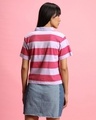 Shop Women's Pink & White Striped Plus Size Polo T-shirt-Full